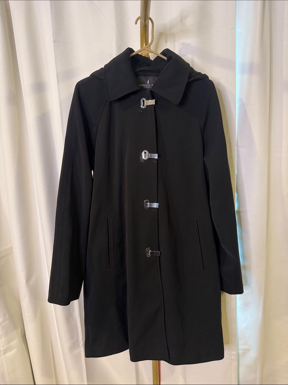 London Fog M Women’s Black Toggle-Front Trench Coat